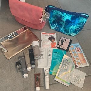 Hair and makeup samples and bags